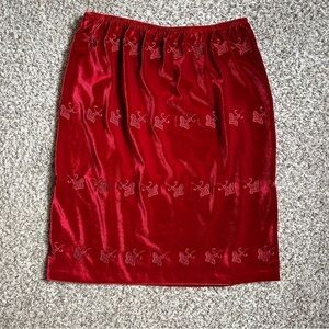 Vintage Carole Little Red Velvet Rose Mini Skirt A-Line Formal Party Holiday